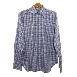 Robert Graham Classic Fit Plaid Button Down Shirt M Blue Red Embroidered Cuffs